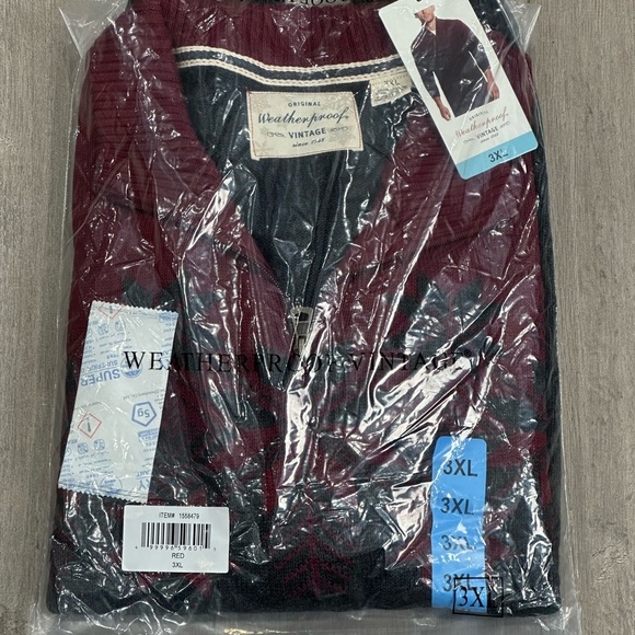 Men’s Weatherproof 3XL 3X Quarter 1/4 Zip Sweater Red Charcoal Holiday Snowflake - Picture 10 of 11